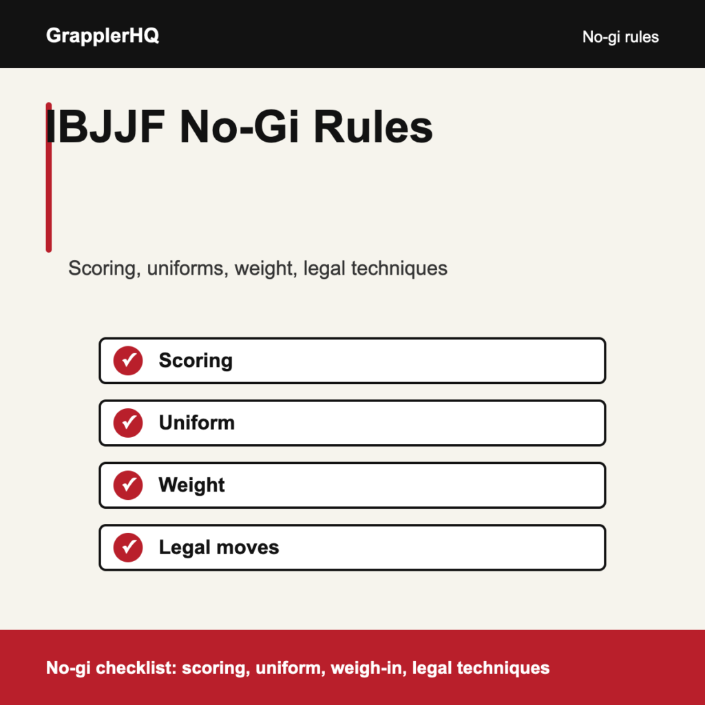 IBJJF no gi rules checklist for scoring uniform weight and legal moves