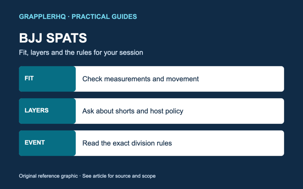 BJJ spats reference graphic:fit,layering and division rules