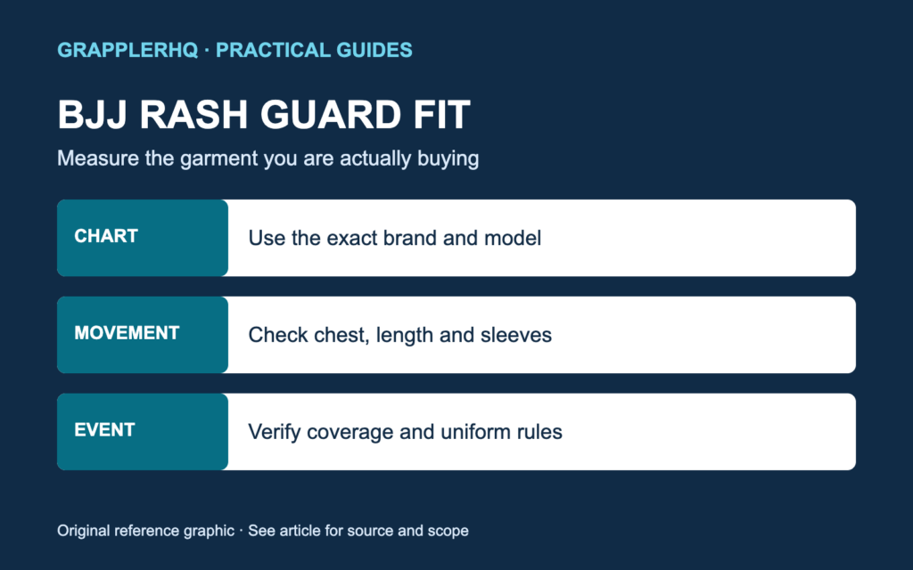 Rash guard fit reference graphic:exact chart,movement and event requirements